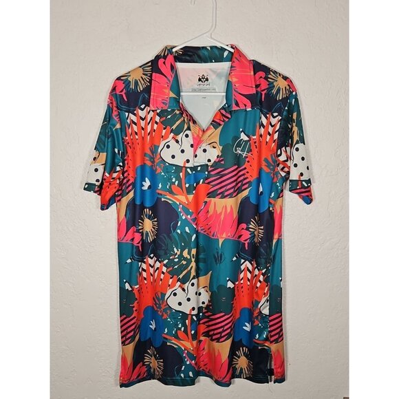 Gashouse Golf Men's Large Polo Shirt Colorful Floral Print Stretch Short Sleeve - Picture 1 of 5